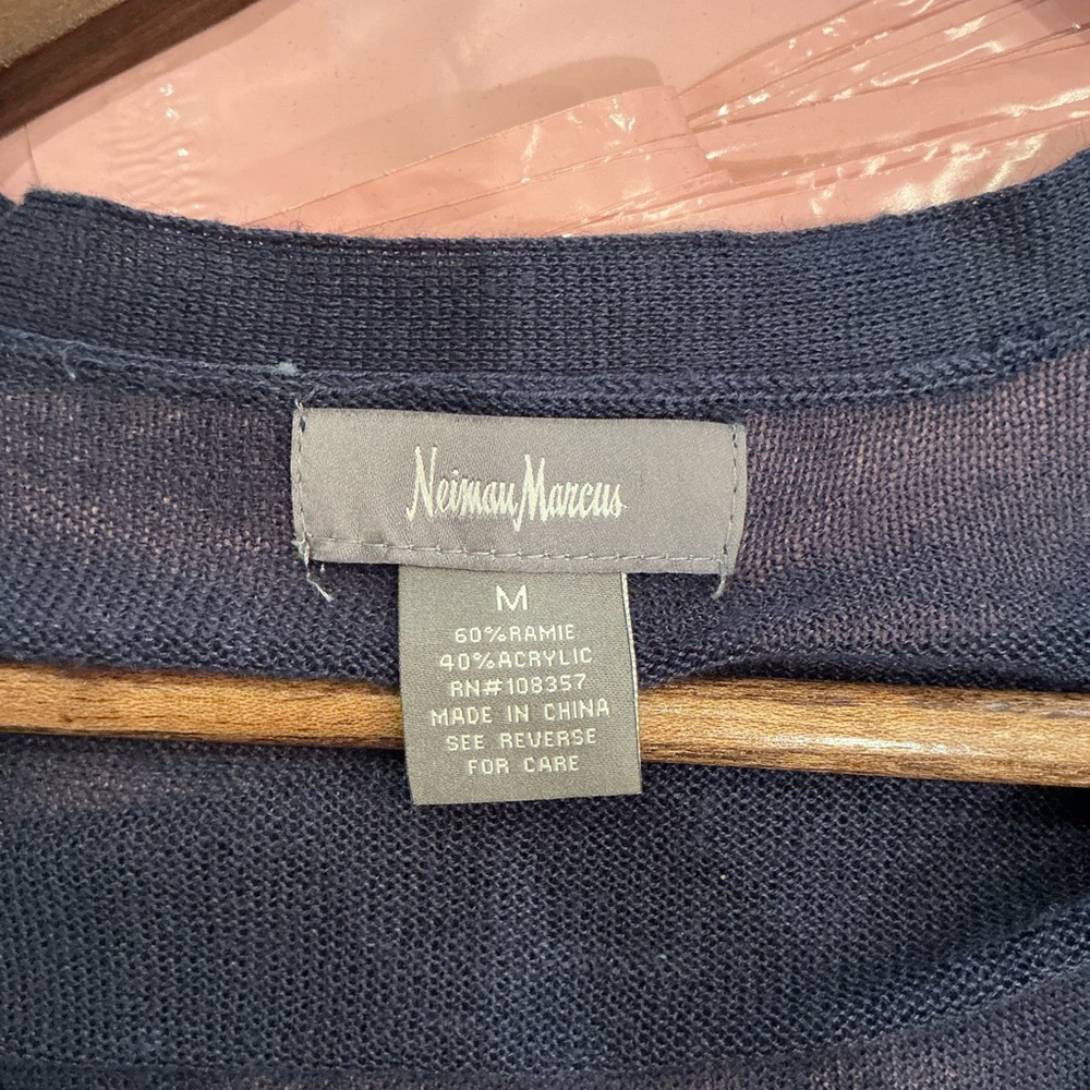 Neiman Marcus Navy Blue Fringe Cardigan - Picture 6 of 8